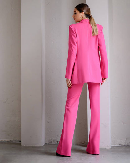 Womens Pink Suit with Lined Blazer and Flared Pants