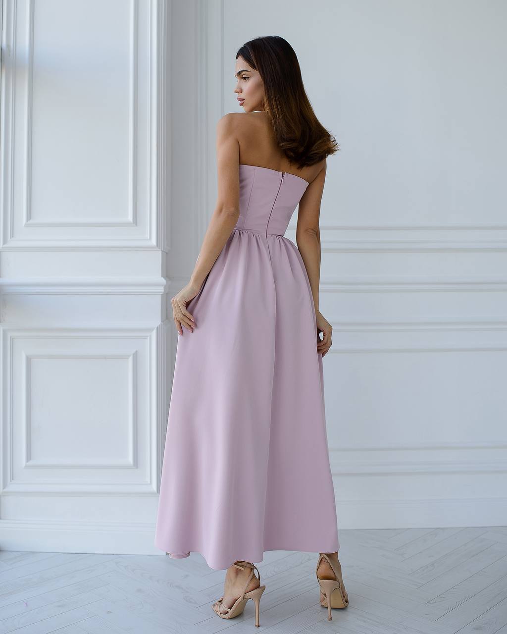 Strapless Midi Dress Women Premium Crepe Fabric Elegant Cocktail Dress