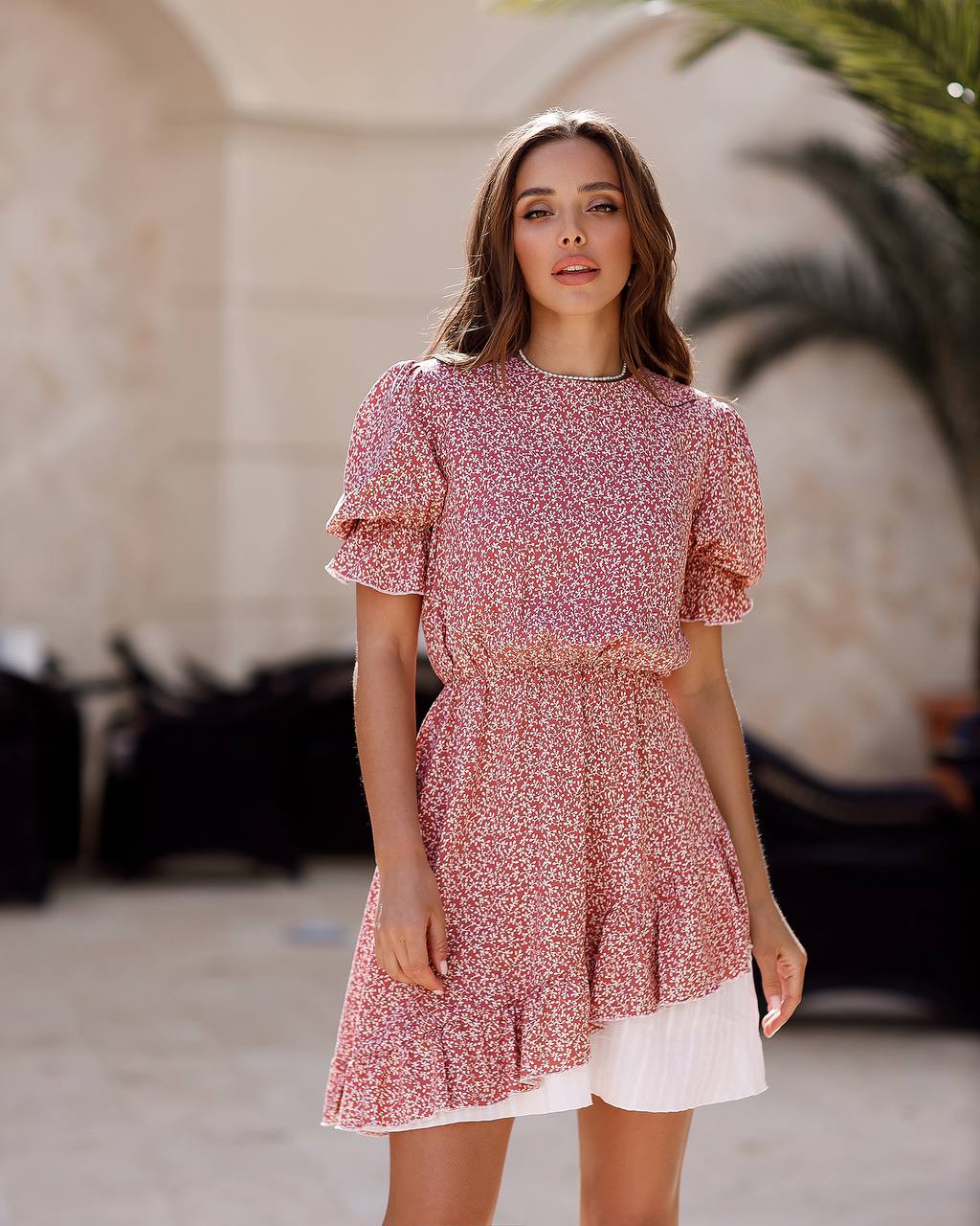 Printed Staple Twill Dress With White Cotton Insert For Women