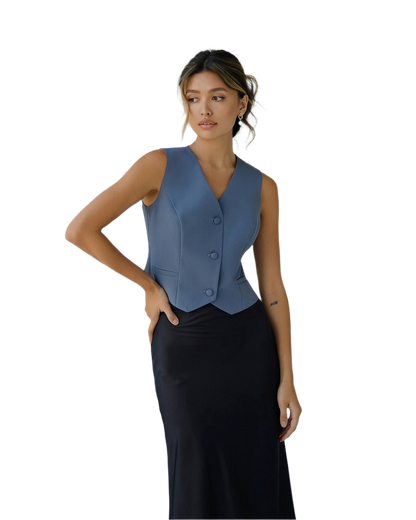 Premium Diagonal Crepe Waistcoat for Women in Dark Blue
