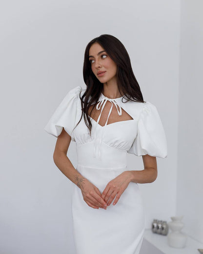 Elegant Midi Dress for Women in Premium Suiting Crepe