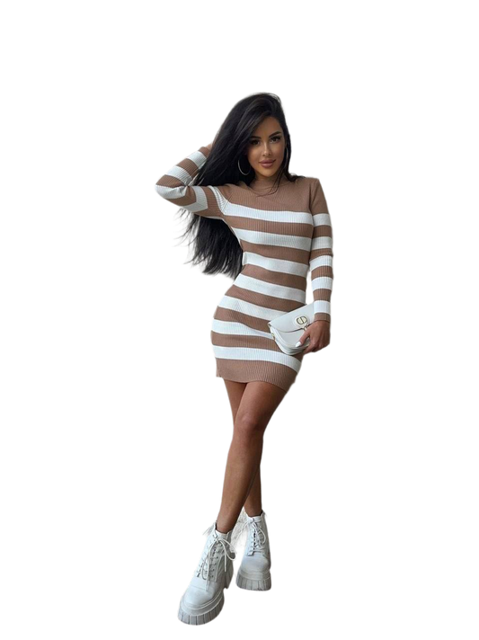 Striped Stretch Knit Mini Dress for Women
