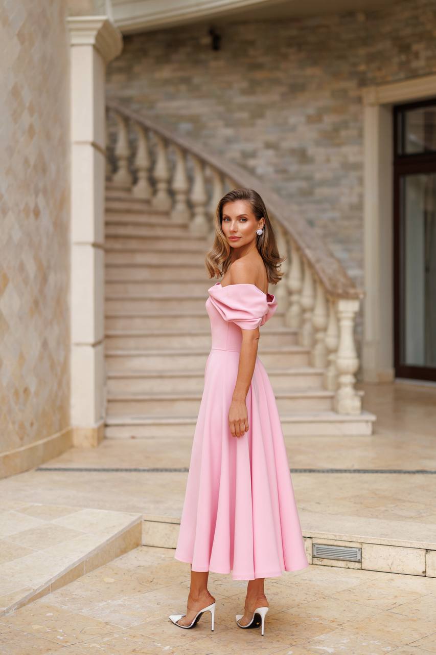 Elegant Off Shoulder Pink Midi Dress for Women