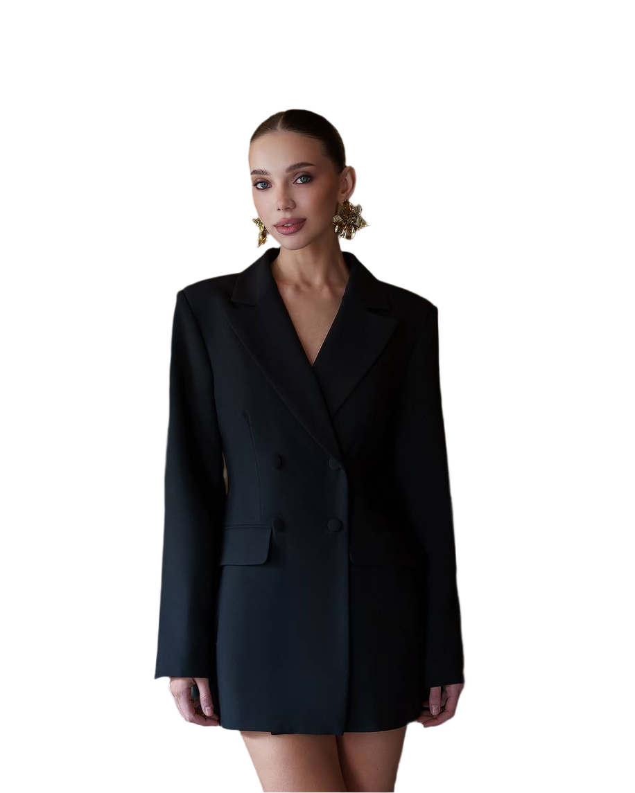 Womens Black Blazer Dress Double Breasted Viscose Lined Suiting Fabric