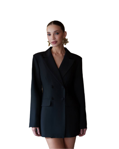 Womens Black Blazer Dress Double Breasted Viscose Lined Suiting Fabric