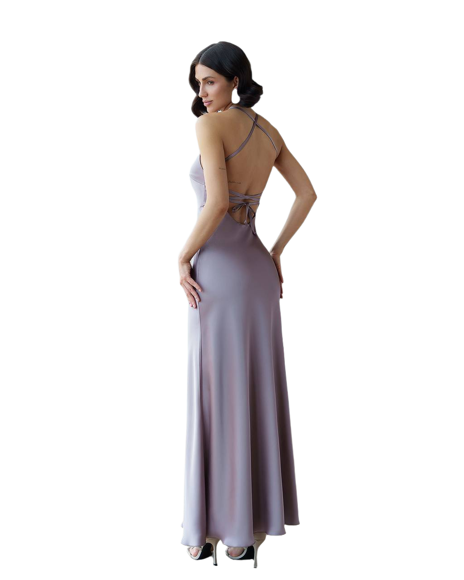 Elegant Backless Maxi Dress in Satin Fabric