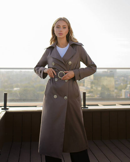 Stylish Cotton Trench Coat with Pockets and Belted Waist for Chic Fall Look
