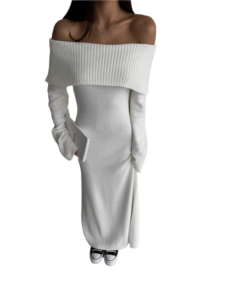 Elegant Off Shoulder Maxi Dress in White