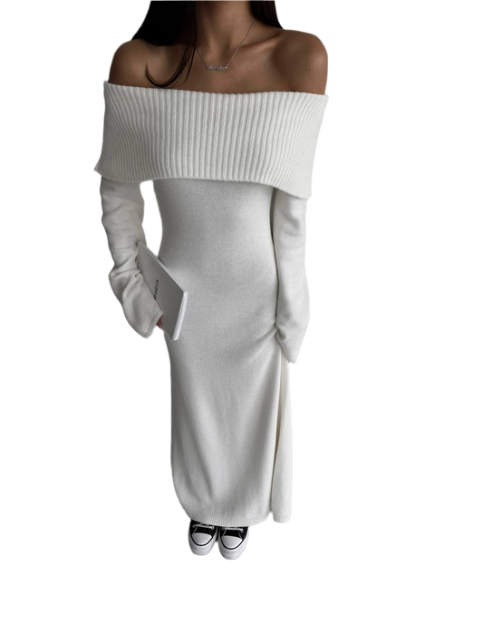 Elegant Off Shoulder Maxi Dress in White