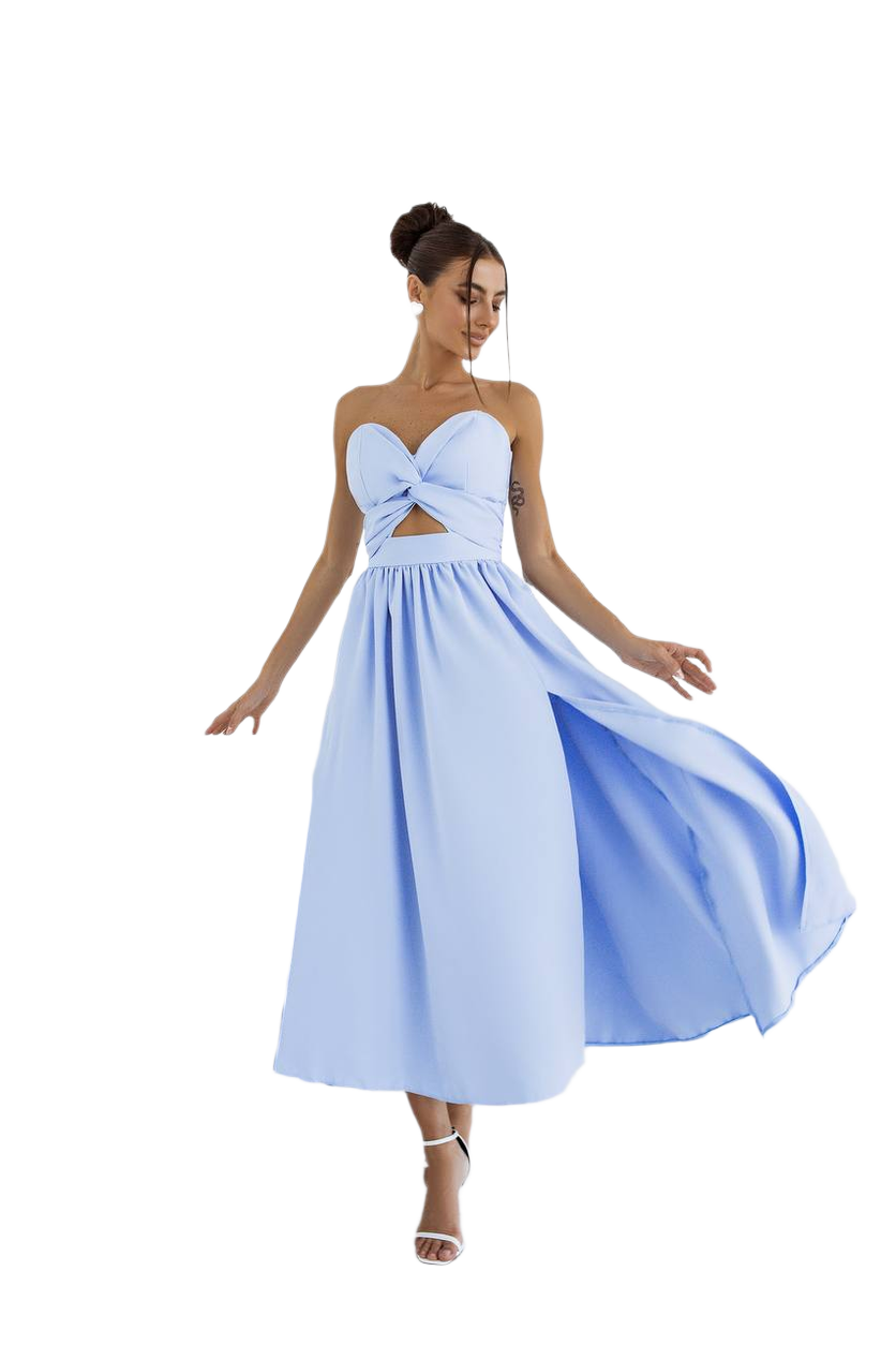 Elegant Strapless Midi Dress in Sky Blue