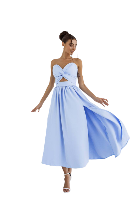 Elegant Strapless Midi Dress in Sky Blue