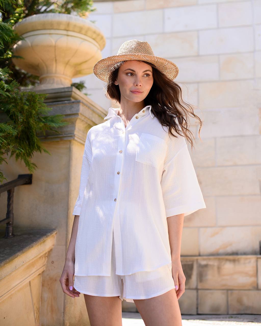 Womens Muslin Shirt and Shorts Summer Suit Set