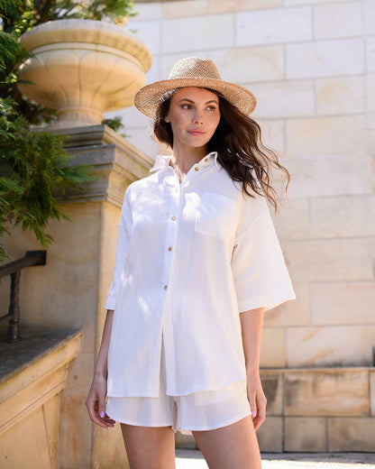 Womens Muslin Shirt and Shorts Summer Suit Set