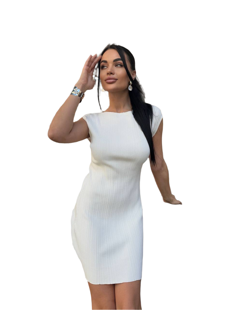 Solomiya White Knitted Bodycon Dress for Women