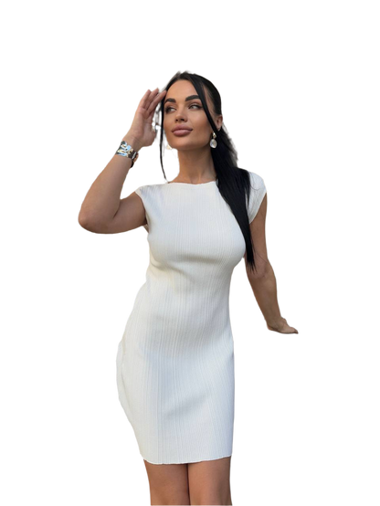 Solomiya White Knitted Bodycon Dress for Women