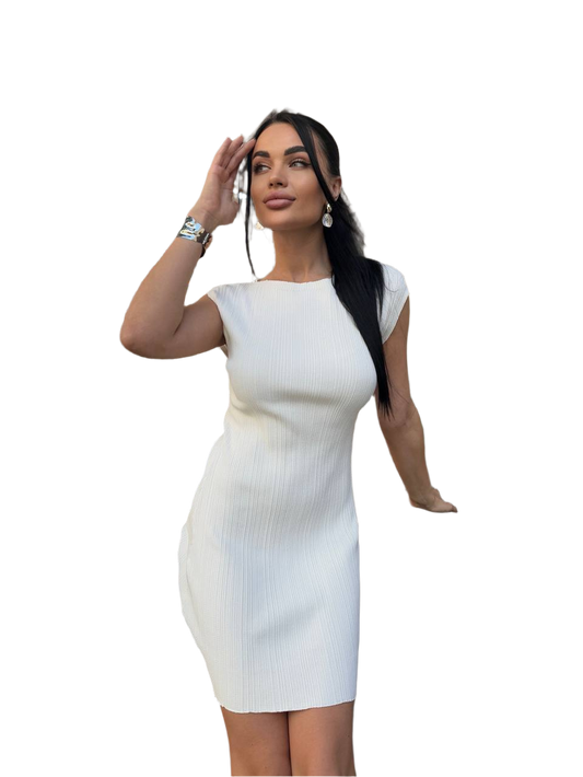 Solomiya White Knitted Bodycon Dress for Women