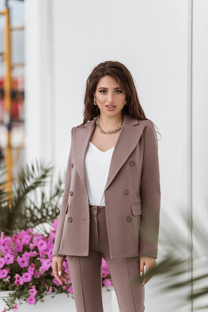 Womens Tailored Suit with Double Breasted Blazer and Trousers