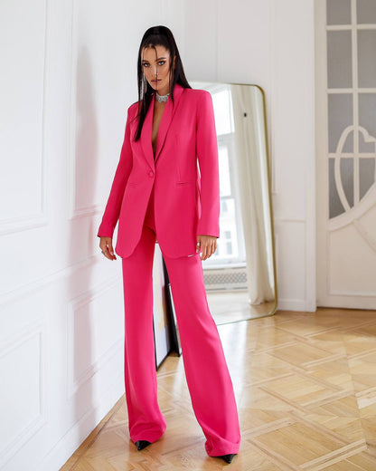 Womens Pink Suit with Lined Blazer and Flared Pants