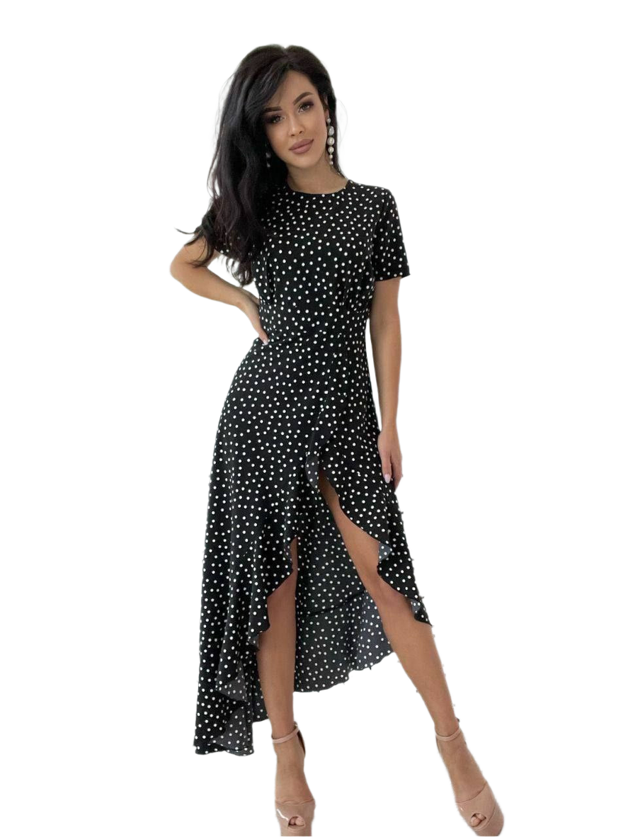 Elegant Black Polka Dot Soft Fabric Dress for Women