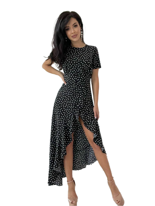 Elegant Black Polka Dot Soft Fabric Dress for Women