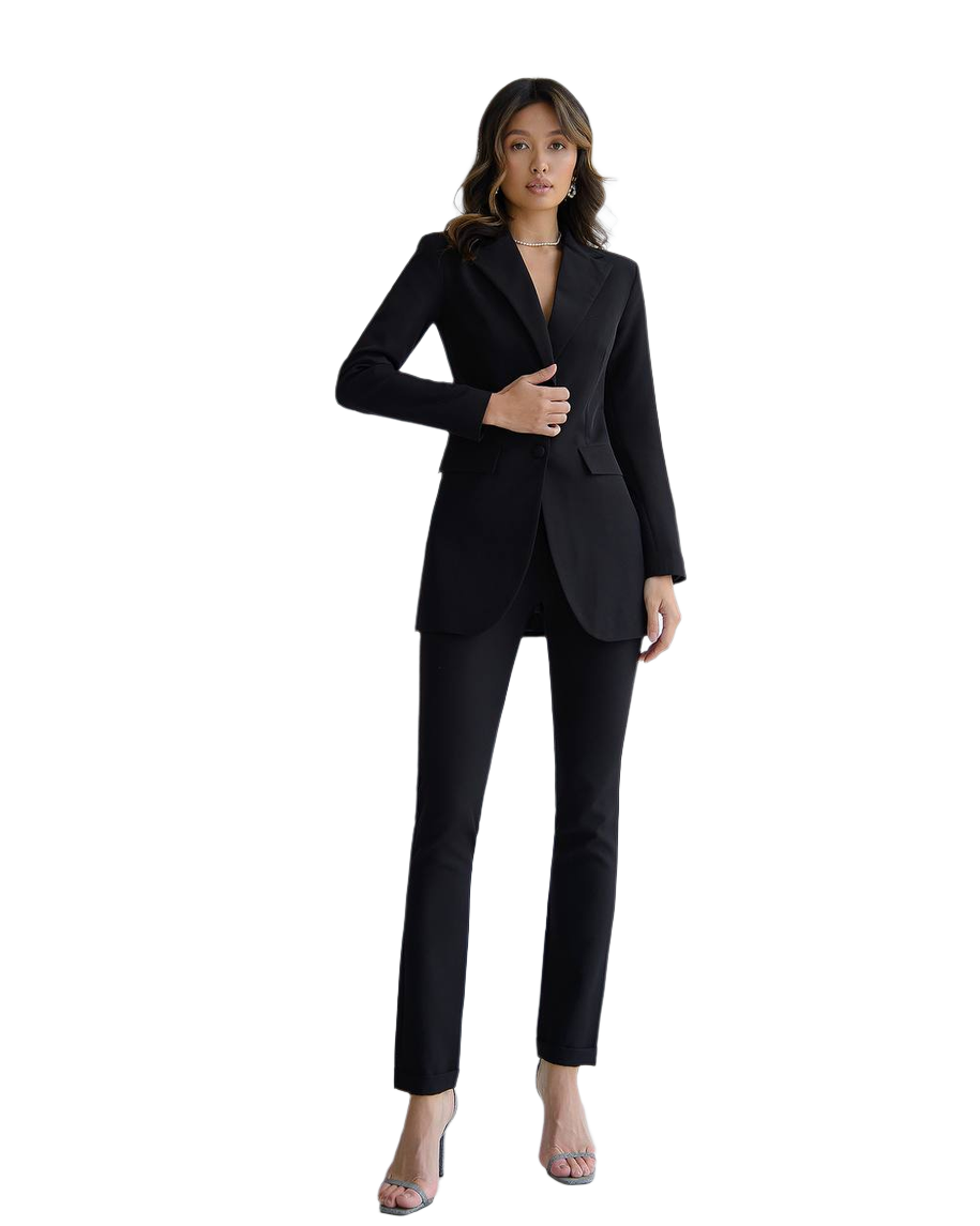 Premium Diagonal Crepe Women's Suit Black Blazer and Pants