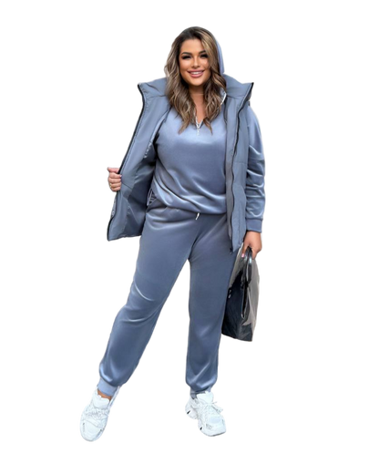 Gray Velour Three Piece Suit with Vest Satin Lined Water Resistant