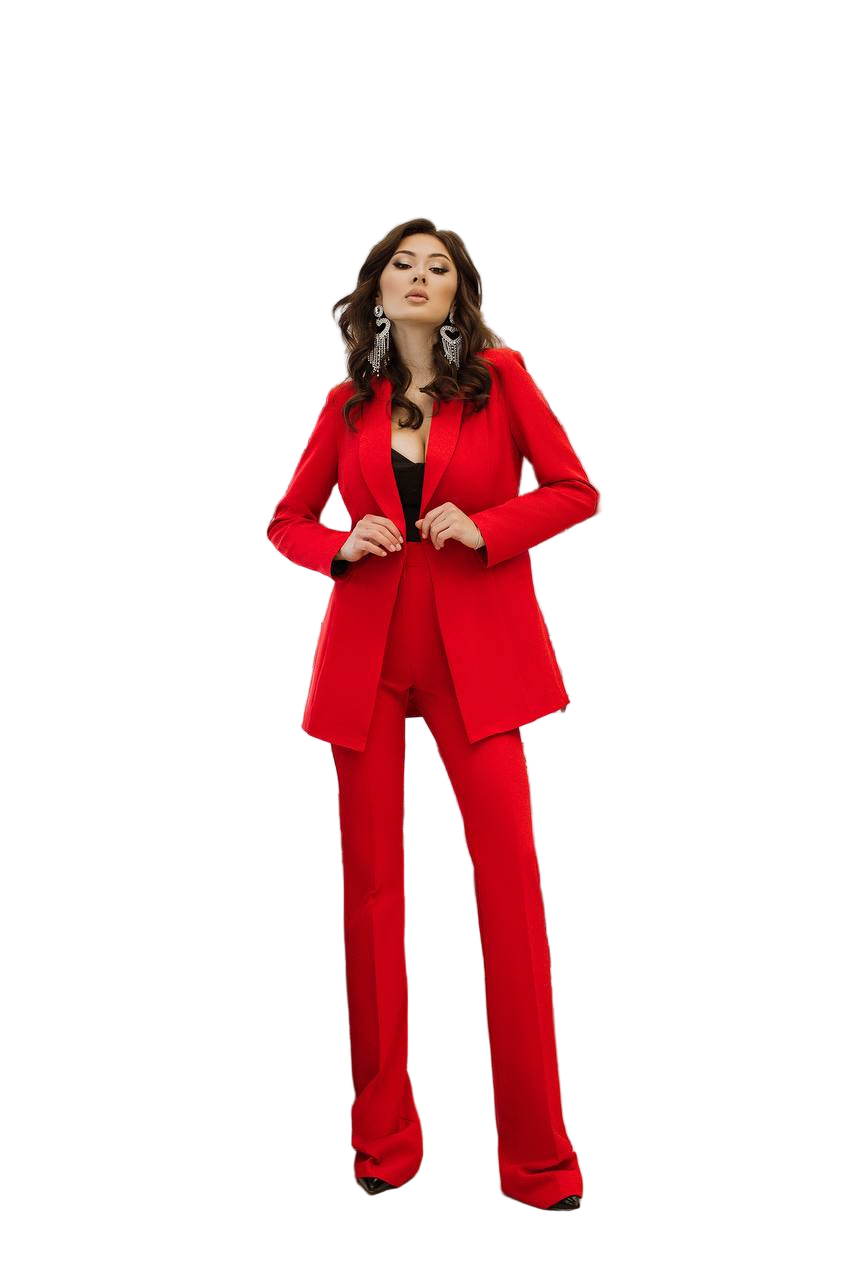 Red Diagonal Crepe Women Suit Tailored Blazer and Pants