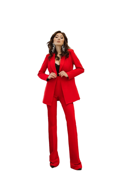 Red Diagonal Crepe Women Suit Tailored Blazer and Pants