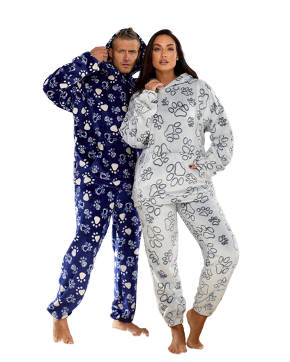 Unisex Cozy Plush Hooded Pajama Warm Winter Sleepwear