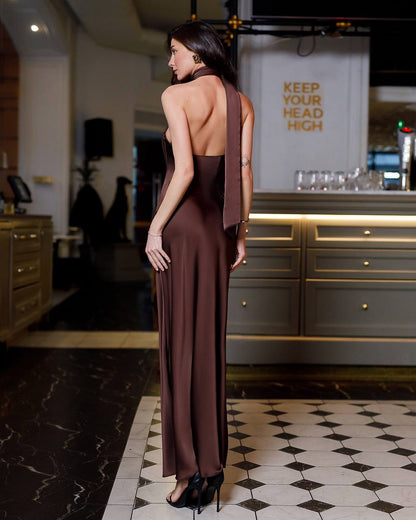 Elegant Women's Maxi Dress in Dense Satin Fabric