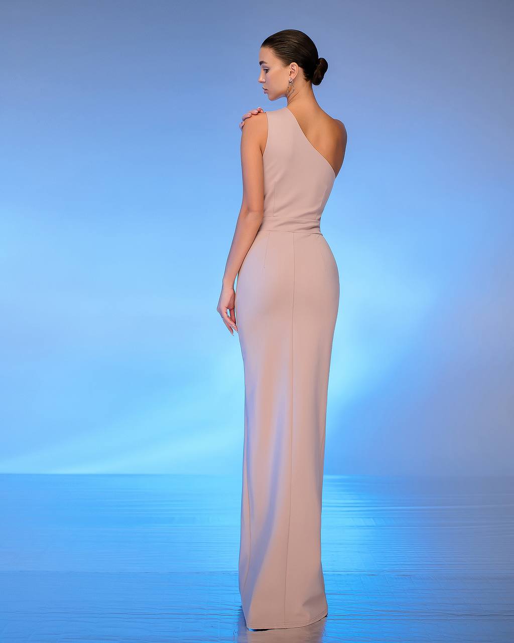 Womens One Shoulder Bandage Knit Maxi Dress with Cutout and Slit