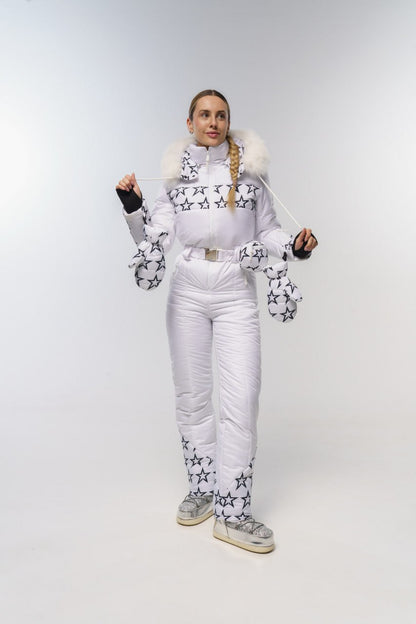 White Star Print Womens Winter Jumpsuit Insulated Ski Snow Suit