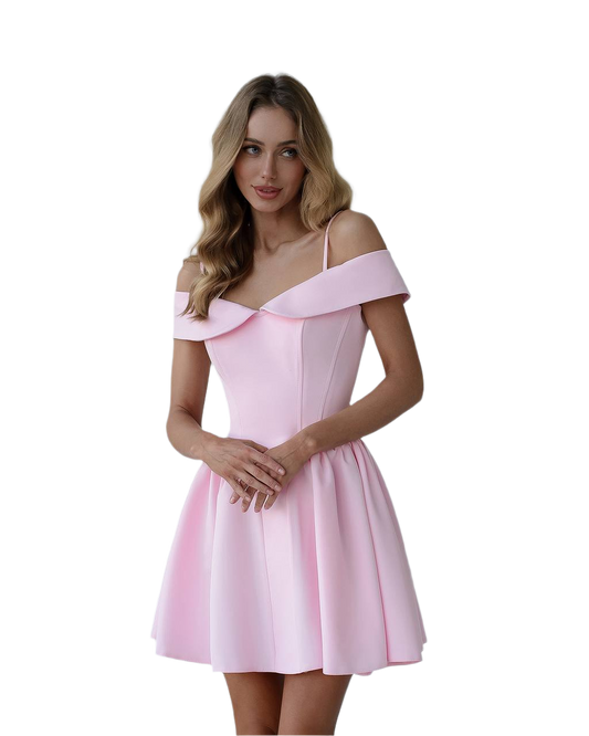 Elegant Off Shoulder Corset Dress in Premium Suit Crepe Diagonal