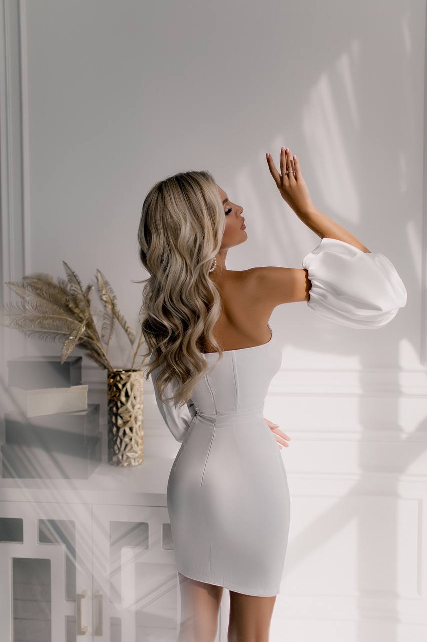 Crystal Off Shoulder Mini Dress Mango Satin Milk