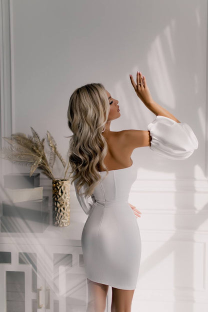 Crystal Off Shoulder Mini Dress Mango Satin Milk