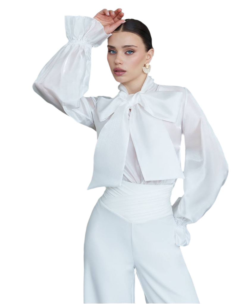 Premium Organza Womens Blouse with Large Bow Neck Tie