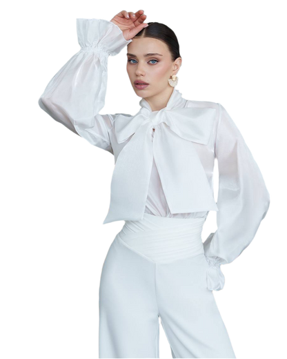 Premium Organza Womens Blouse with Large Bow Neck Tie