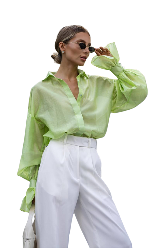 Loose Fit Green Tencel Polyester Women's Shirt