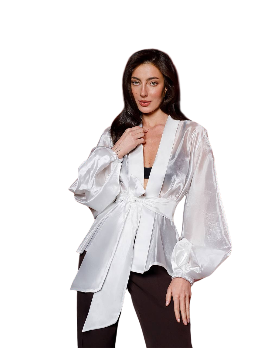 Women Premium Organza Blouse Tunic with Tie Waist