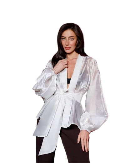 Women Premium Organza Blouse Tunic with Tie Waist