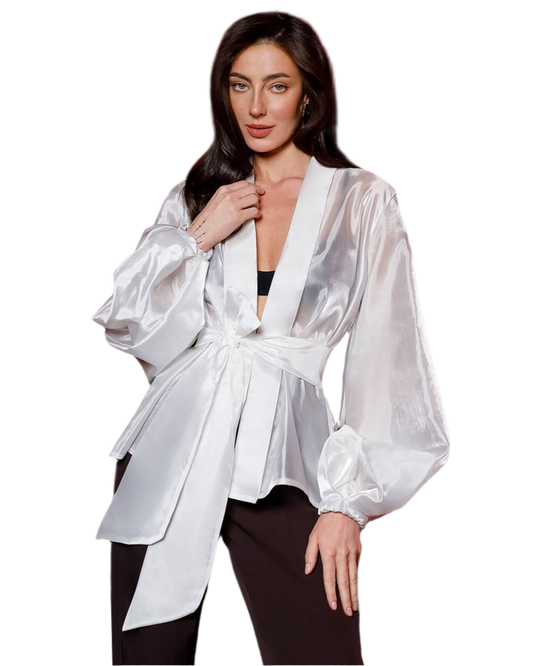 Women Premium Organza Blouse Tunic with Tie Waist