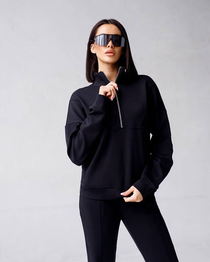 Womens Knitwear Sweatshirt and Pants Suit Black