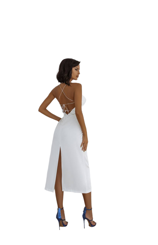 Elegant White Satin Slip Dress with Crisscross Back Straps