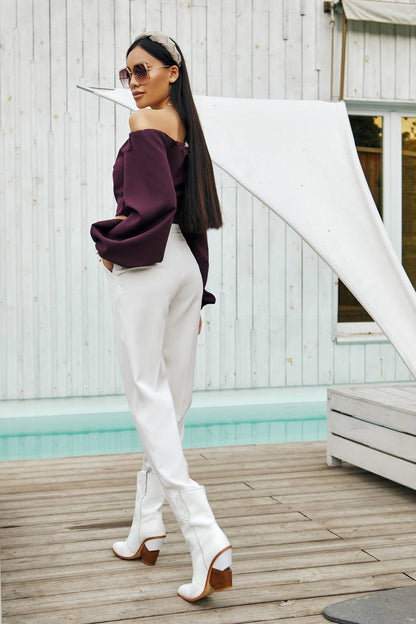Womens Off Shoulder Cropped Top with Puff Sleeves