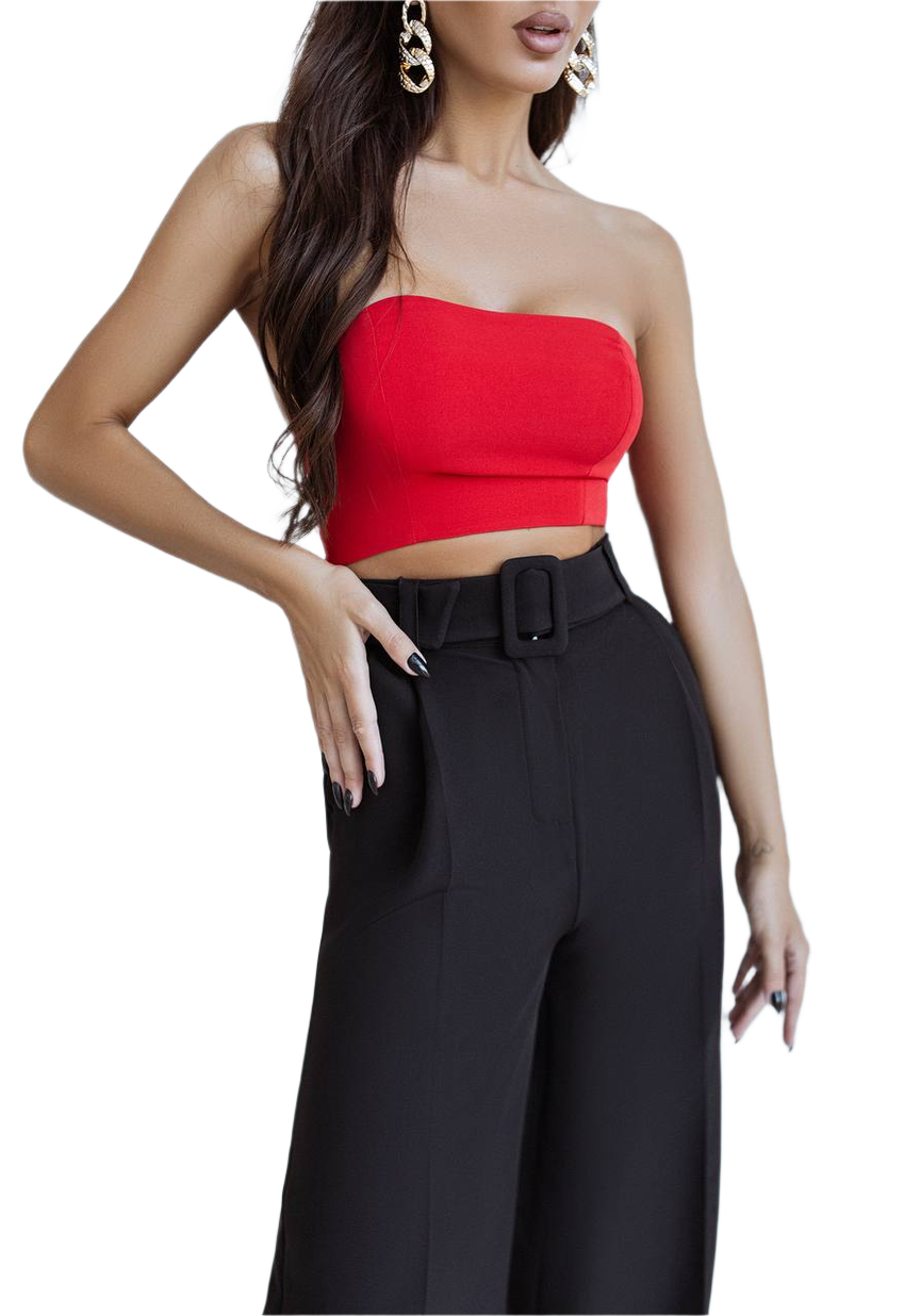 Womens Diagonal Crepe Strapless Crop Top in Multiple Colors