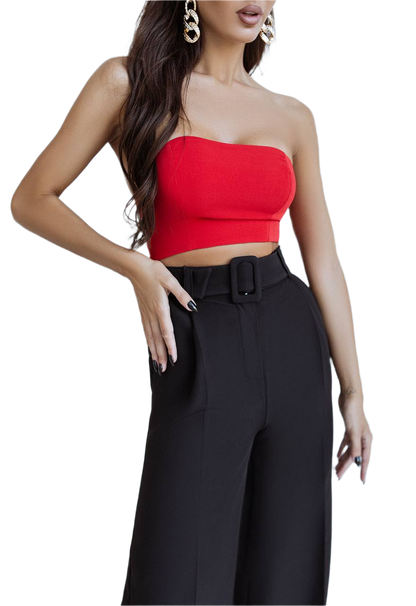 Womens Diagonal Crepe Strapless Crop Top in Multiple Colors