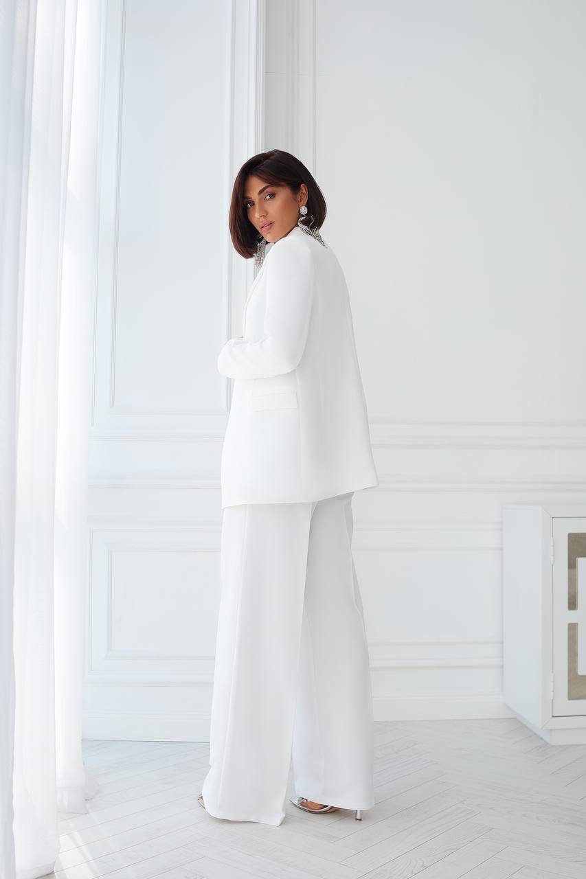 White Three Piece Womens Suit Premium Diagonal Crepe Lined Vest Jacket Trousers