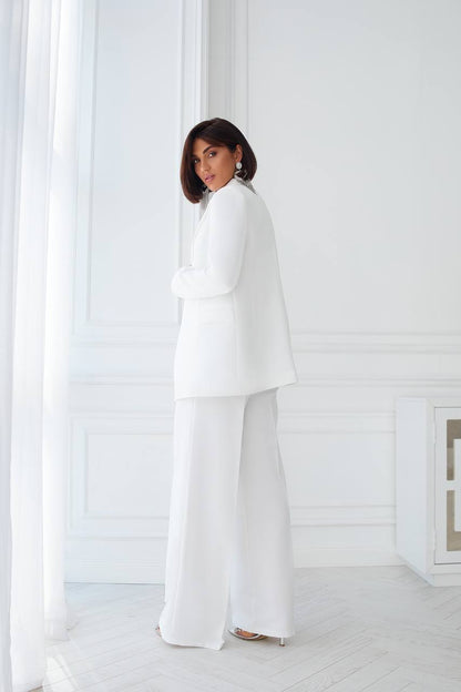 White Three Piece Womens Suit Premium Diagonal Crepe Lined Vest Jacket Trousers