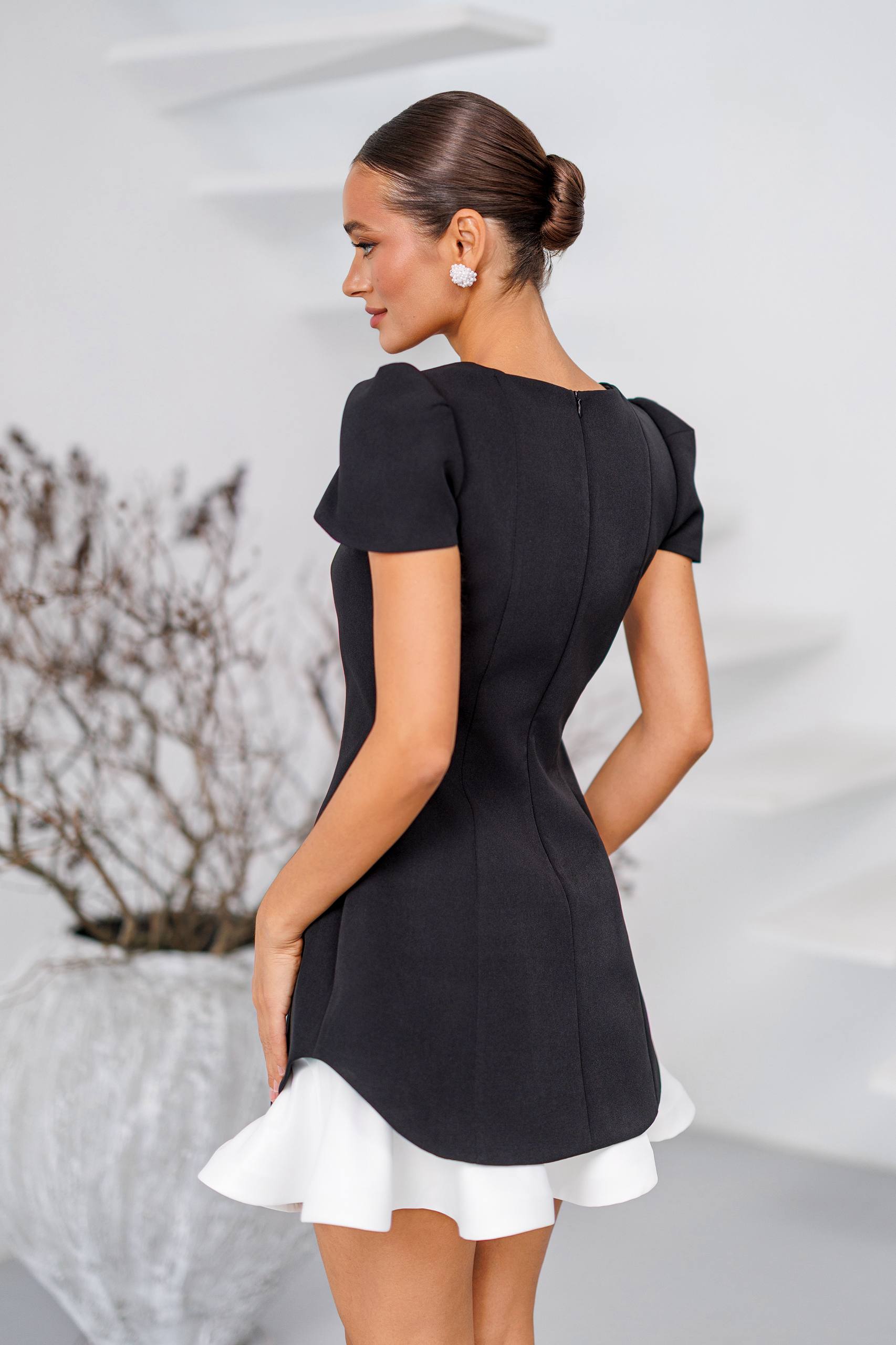Black Peplum Dress Diagonal Crepe Premium Satin Mini Peplum Skirt