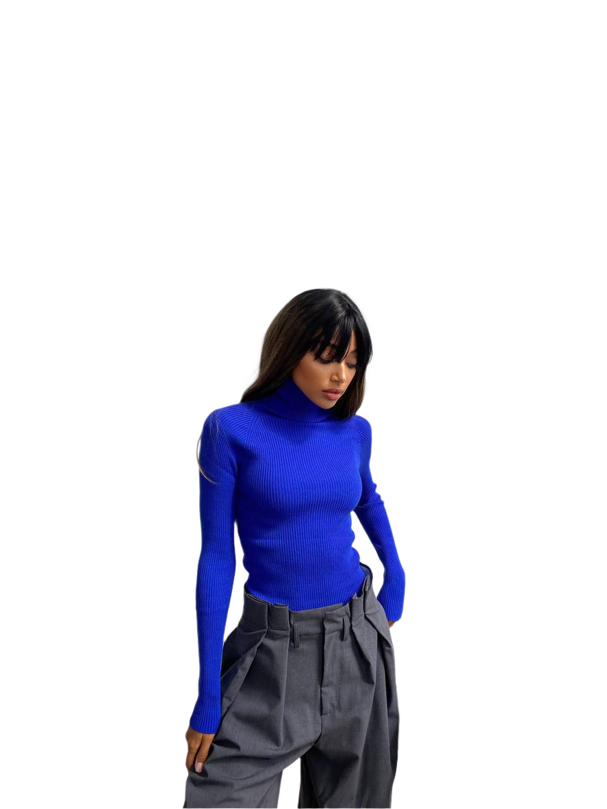 Seamless Women's Golf Sweater Rafaelo Blue Ribbed Stretch